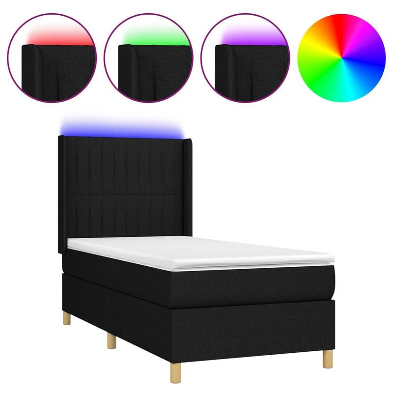 Foto van The living store boxspring - bed - matras en led - 193 x 93 x 118/128 cm - zwart stof