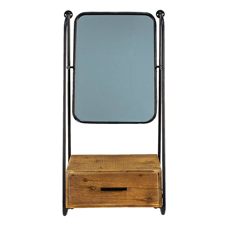Foto van Clayre & eef wandspiegel 46*27*90 cm bruin zwart ijzer glas hout rechthoek grote spiegel muur spiegel wand spiegel