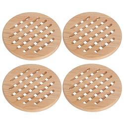 Foto van Set van 4x stuks ronde pannen onderzetters van hout 19 cm - panonderzetters