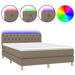 Foto van The living store boxspring bed taupe 203 x 144 x 78-88 cm - led - pocketvering matras - huidvriendelijk