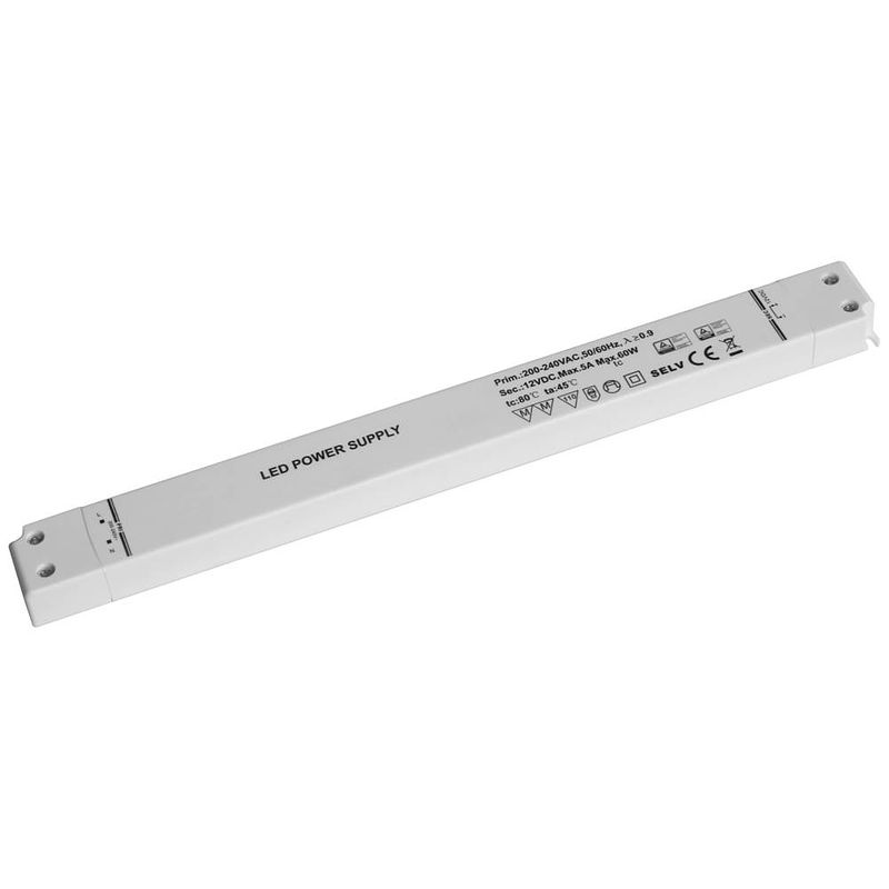 Foto van Dehner elektronik ssl 60-12vf led-transformator, led-driver constante spanning 60 w 5 a 12 v/dc geschikt voor meubels, overbelastingsbescherming, overspanning