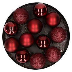 Foto van 12x kunststof kerstballen glanzend/mat donkerrood 6 cm kerstboom versiering/decoratie - kerstbal