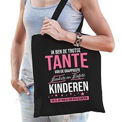 Foto van Trotse tante / kinderen cadeau tas zwart voor dames - feest boodschappentassen