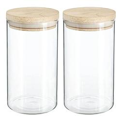 Foto van 2x stuks voorraadbussen/voorraadpotten 1l glas met houten deksel - voorraadpot