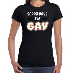 Foto van Bellatio decorations gay pride t-shirt - dames - zwart - sorry boys - lhbti xs - feestshirts