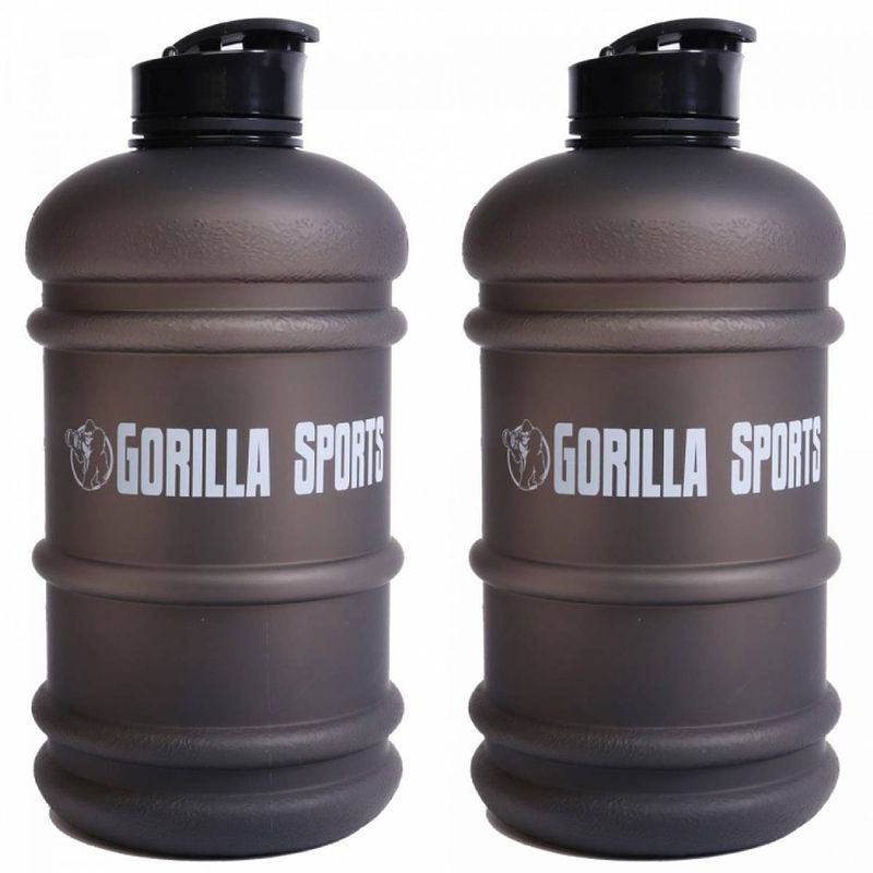 Foto van Gorilla sports waterfles - gallon - 2,2 liter - zwart - set van 2