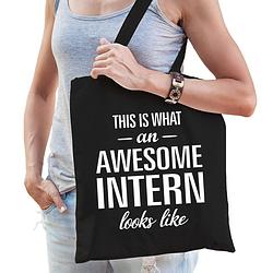 Foto van Awesome intern / geweldige stagiair cadeau tas zwart voor dames en heren - feest boodschappentassen