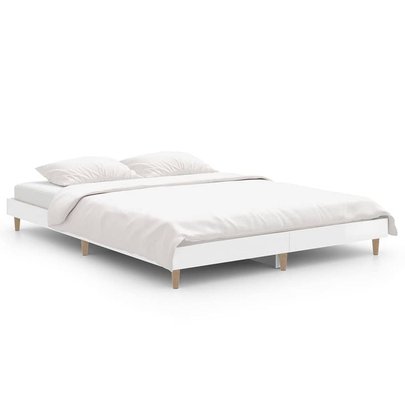 Foto van The living store bedframe - hoogglans wit - 193 x 138 x 20 cm - multiplex lattenbodem