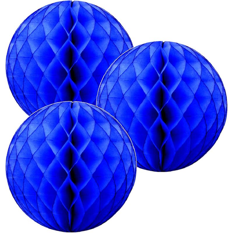 Foto van 3 blauwe papieren kerstballen 10 cm - feestdecoratievoorwerp