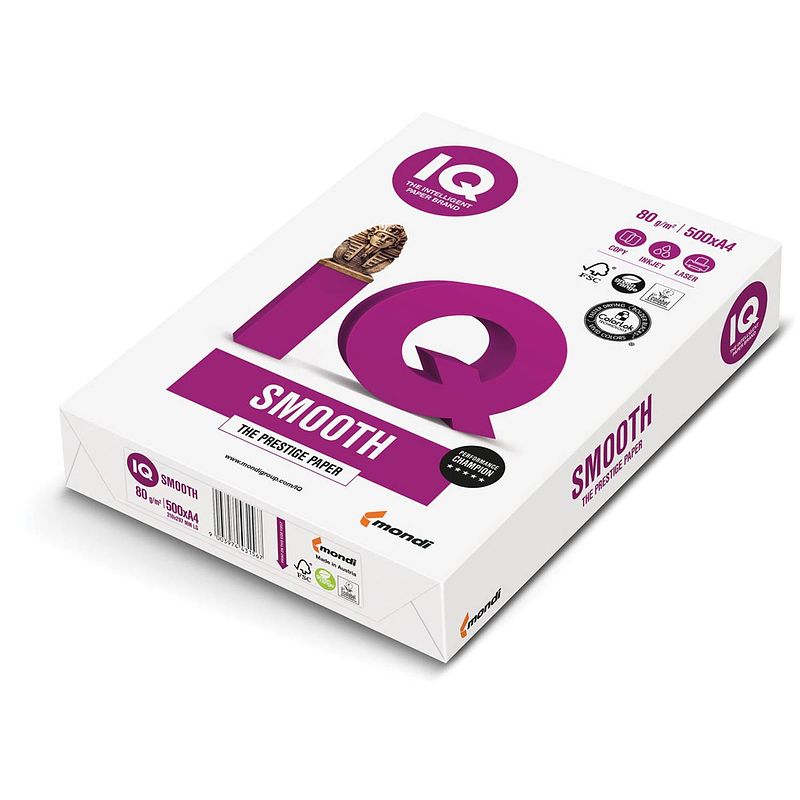 Foto van Iq smooth printpapier ft a4, 80 g, pak van 500 vel