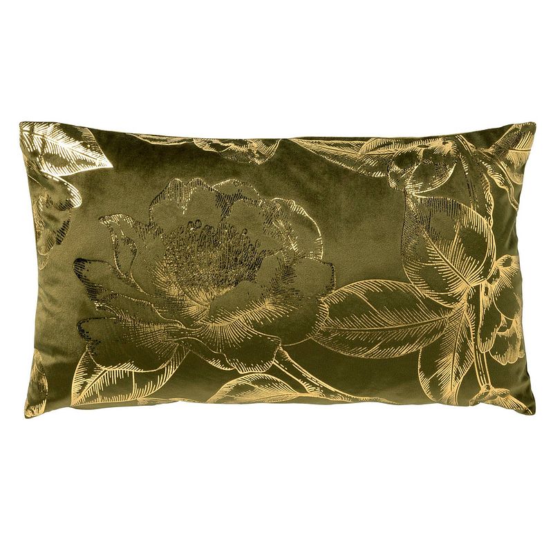 Foto van Casa di elturo velvet kussen flower groen/goud - 30 x 50 cm (incl. vulling)