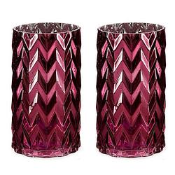 Foto van Bloemenvazen 2x stuks - luxe decoratie glas - donkerroze - 11 x 20 cm - vazen