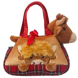 Foto van Aurora knuffelkoe in tas meisjes 20,5 cm pluche bruin/rood