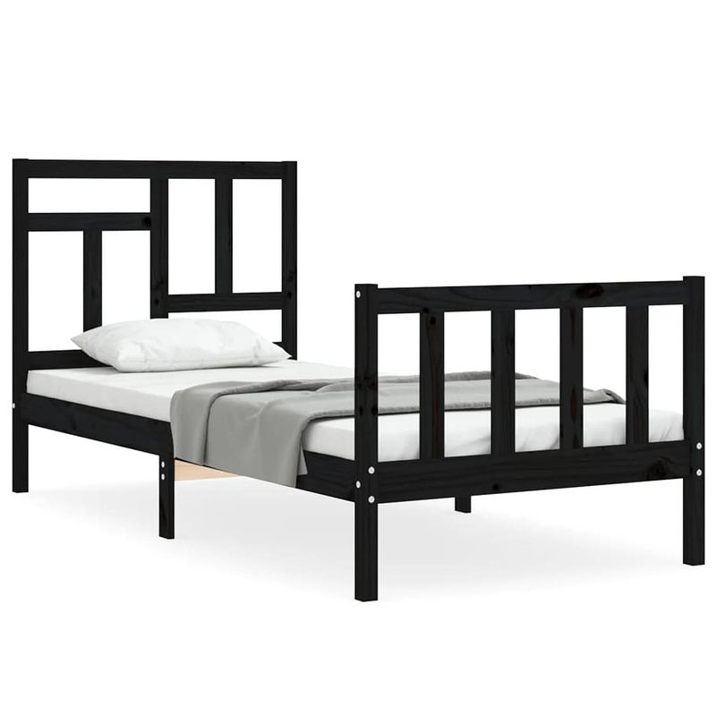 Foto van The living store massief grenenhouten bedframe - 205.5 x 105.5 x 100 cm - zwart