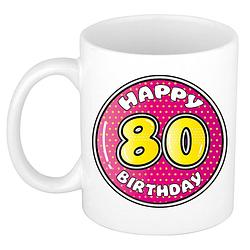 Foto van Bellatio decorations verjaardag cadeau mok - 80 jaar - roze - 300 ml - keramiek - feest mokken