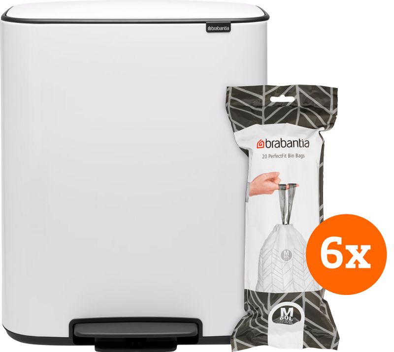 Foto van Brabantia bo pedal bin 60 liter white + vuilniszakken (120 stuks)