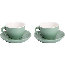 Foto van Palmer cappuccinokop en schotel colors mat 18 cl 14 cm groen porselein 2 stuks