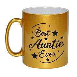 Foto van Gouden best auntie ever cadeau koffiemok / theebeker 330 ml - feest mokken