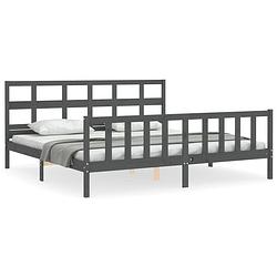 Foto van The living store massief grenenhouten bedframe - grijs - 205.5 x 205.5 x 100 cm - multiplex lattenbodem - functioneel