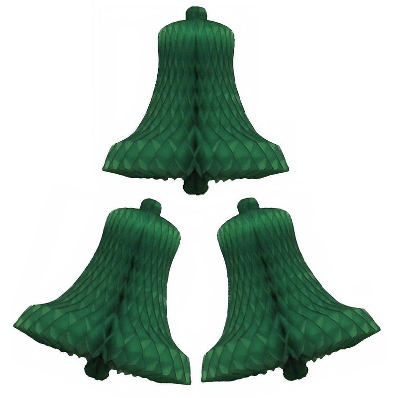 Foto van 3 papieren kerstklokken groen 36 cm - hangdecoratie