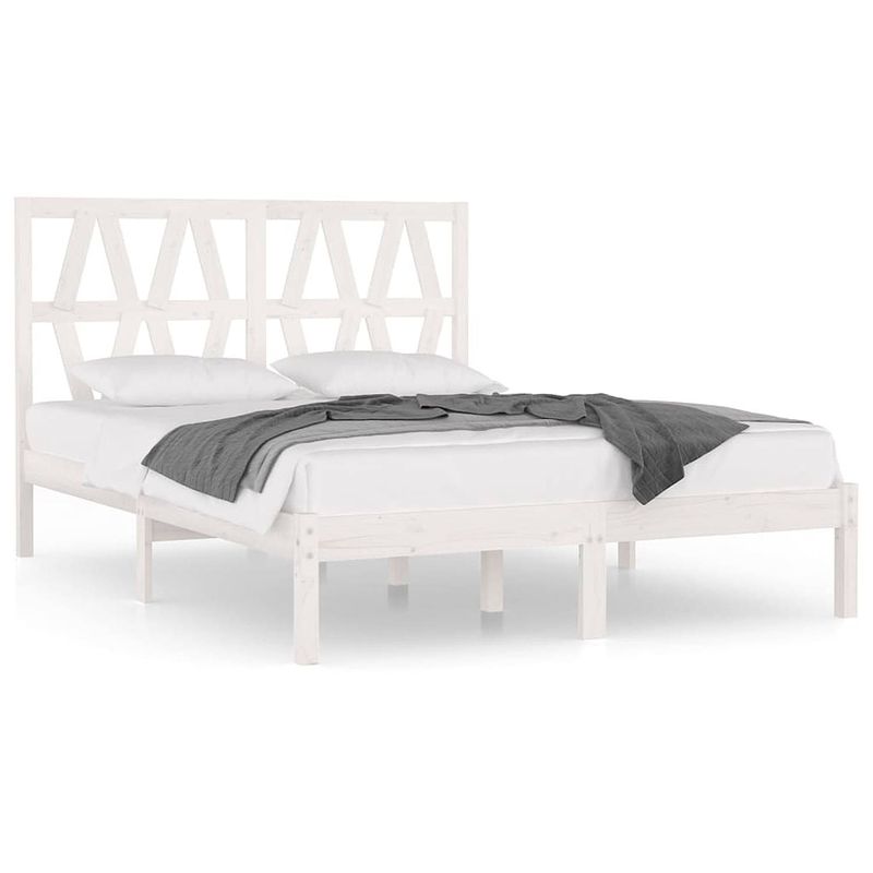 Foto van The living store houten bedframe - massief grenen - wit - 205.5 x 145.5 x 31 cm - inclusief hoofdeind - geschikt voor