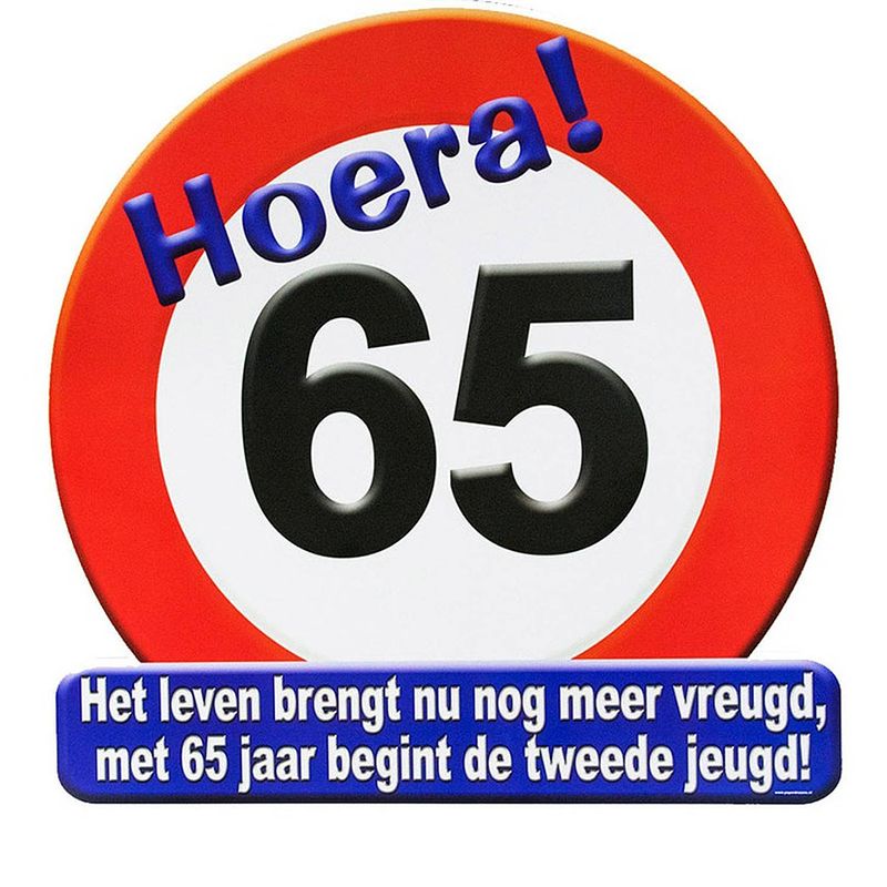 Foto van Hulde verjaardags stopbord 65 jaar feestversiering/decoratie - feestdecoratieborden