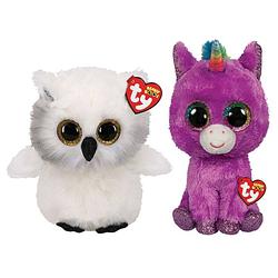 Foto van Ty - knuffel - beanie buddy - austin owl & rosette unicorn