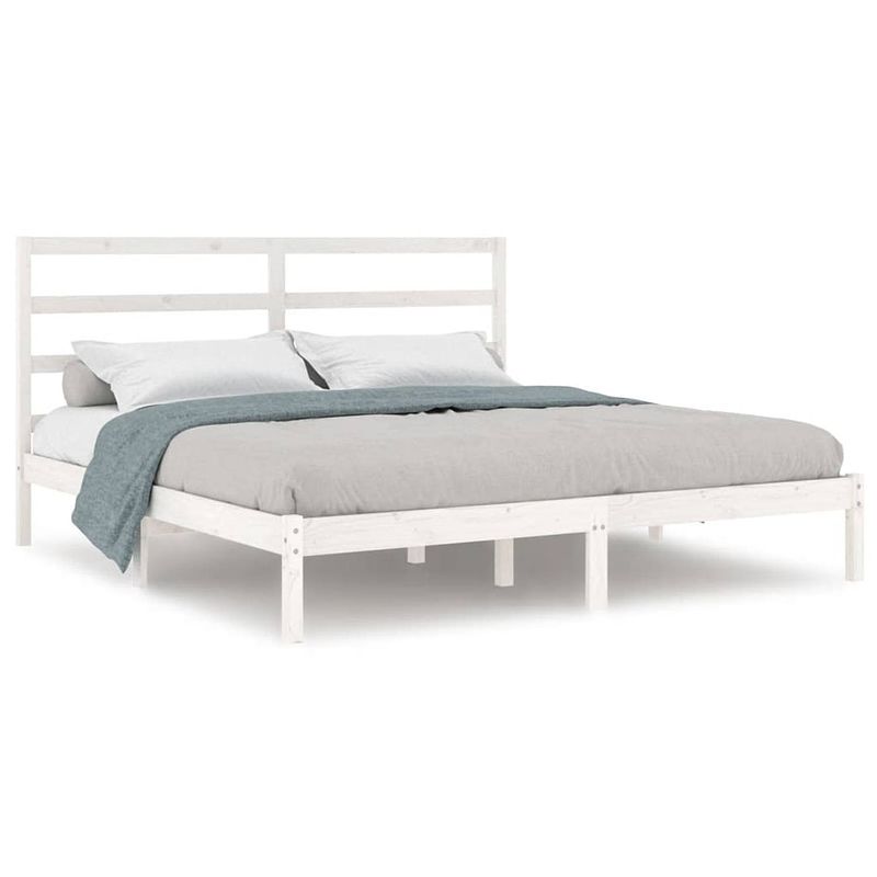 Foto van The living store houten bedframe - wit - 205.5 x 186 x 100 cm - massief grenenhout - geschikt voor 180 x 200 cm matras