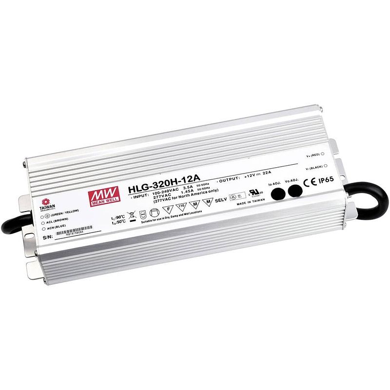 Foto van Mean well hlg-320h-12b led-driver, led-transformator constante spanning, constante stroomsterkte 264 w 22 a 6 - 12 v/dc dimbaar, pfc-schakeling,