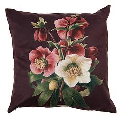 Foto van Clayre & eef kussenhoes 45*45 cm bruin rood polyester vierkant bloemen sierkussenhoes kussen bruin sierkussenhoes