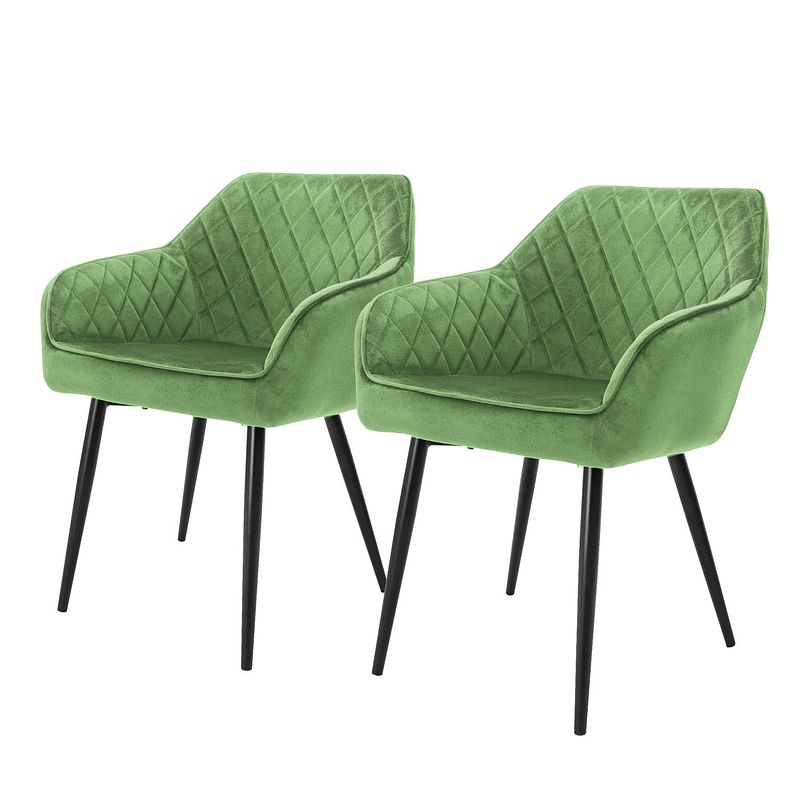 Foto van Eetkamerstoelen met rugleuning & armleuningen set van 2 groen fluwelen bekleding met metalen poten ml-design