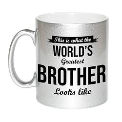 Foto van Zilveren worlds greatest brother cadeau koffiemok / theebeker 330 ml - feest mokken