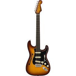 Foto van Fender limited edition suona stratocaster thinline eb violin burst semi-akoestische gitaar met deluxe blonde hardshell koffer
