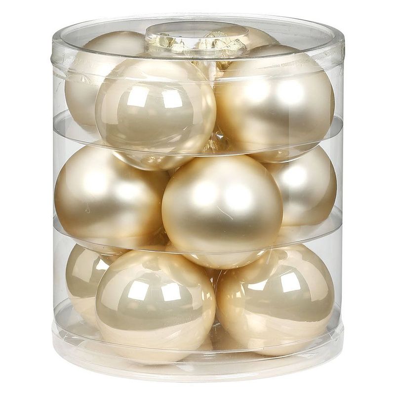 Foto van 24x stuks glazen kerstballen champagne 8 cm glans en mat - kerstbal