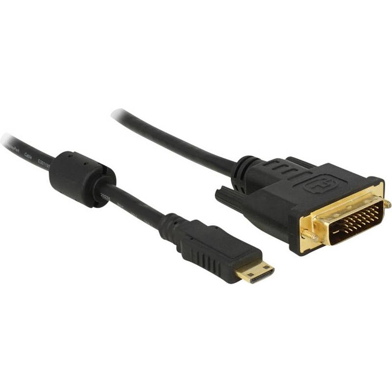 Foto van Delock hdmi / dvi adapterkabel hdmi-mini-c stekker, dvi-d 24+1-polige stekker 2.00 m zwart 83583 met ferrietkern, schroefbaar, vergulde steekcontacten