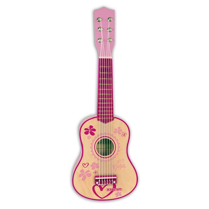 Foto van Bontempi houten gitaar met 6 snaren 55 cm roze
