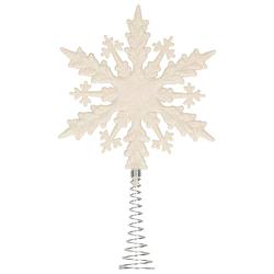 Foto van Kunststof kerstboom platte sneeuwvlok piek glitter wit 20 cm - kerstboompieken