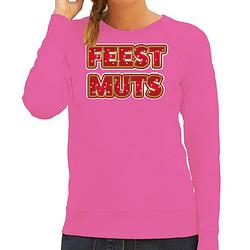 Foto van Bellatio decorations foute kersttrui/sweater voor dames - feest muts - roze - kerstmis xl - kerst truien