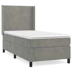 Foto van The living store fluwelen boxspringbed - lichtgrijs - 193x93x118/128 cm - pocketvering matras