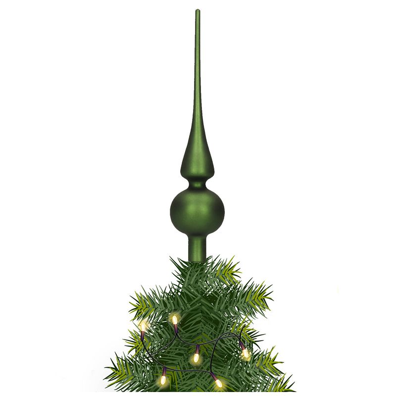 Foto van Glazen kerstboom piek/topper dennengroen mat 26 cm - kerstboompieken
