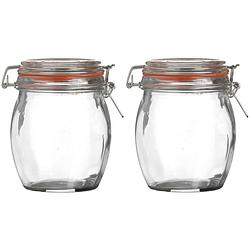 Foto van Urban living weckpot/inmaakpot - 2x - 750 ml - glas - met beugelsluiting - d11 x h14 cm - weckpotten