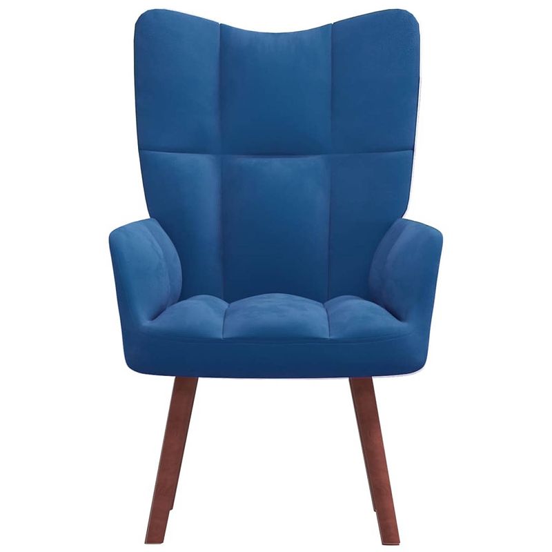 Foto van The living store relaxstoel blauw fluweel 61.5x69x95.5 cm - blokpatroon - schuim