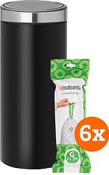 Foto van Brabantia touch bin 30 liter matt black + vuilniszakken (120 stuks)