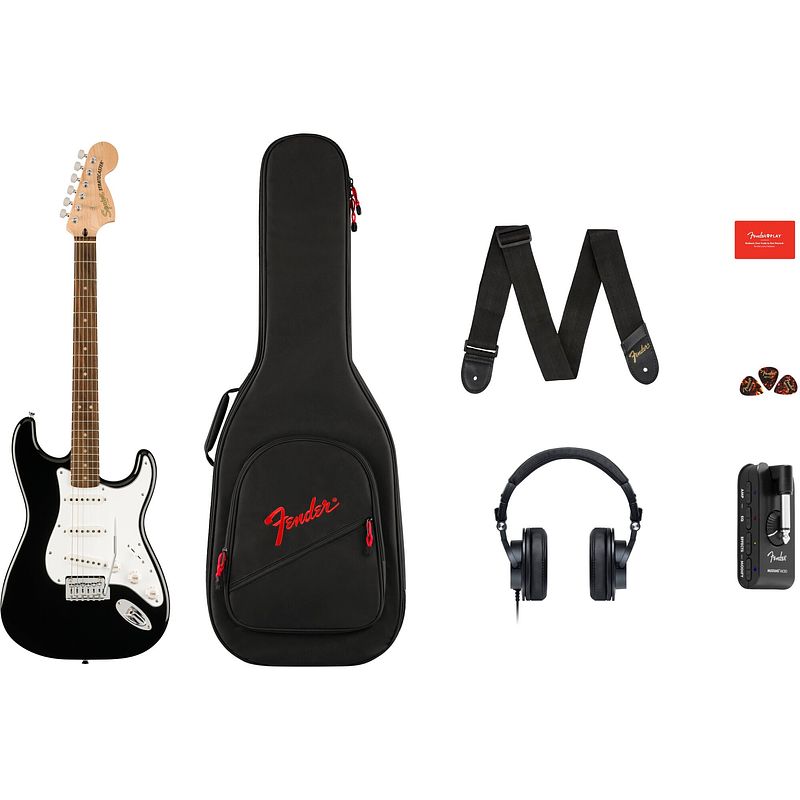 Foto van Squier affinity series stratocaster mustang micro pack elektrische gitaar starterset