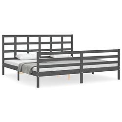 Foto van The living store bedframe - massief grenenhout - multiplex lattenbodem - grijs - 205.5 x 185.5 x 100 cm - 180 x 200 cm