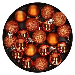 Foto van 20x stuks kleine kunststof kerstballen oranje 3 cm mat/glans/glitter - kerstbal
