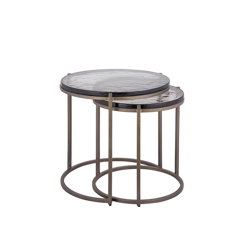 Foto van Ptmd youke brass iron sidetable smoky glass round sv2