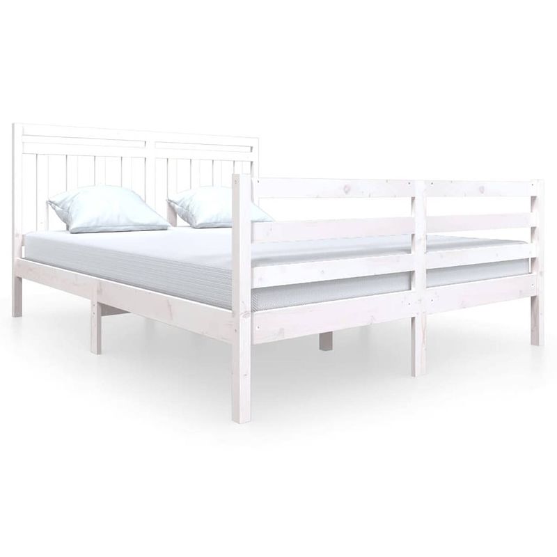 Foto van Vidaxl bedframe massief hout wit 150x200 cm 5ft king size