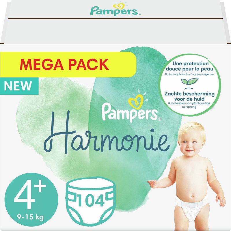 Foto van Pampers - harmonie - maat 4+ - mega pack - 104 luiers - 10/15 kg