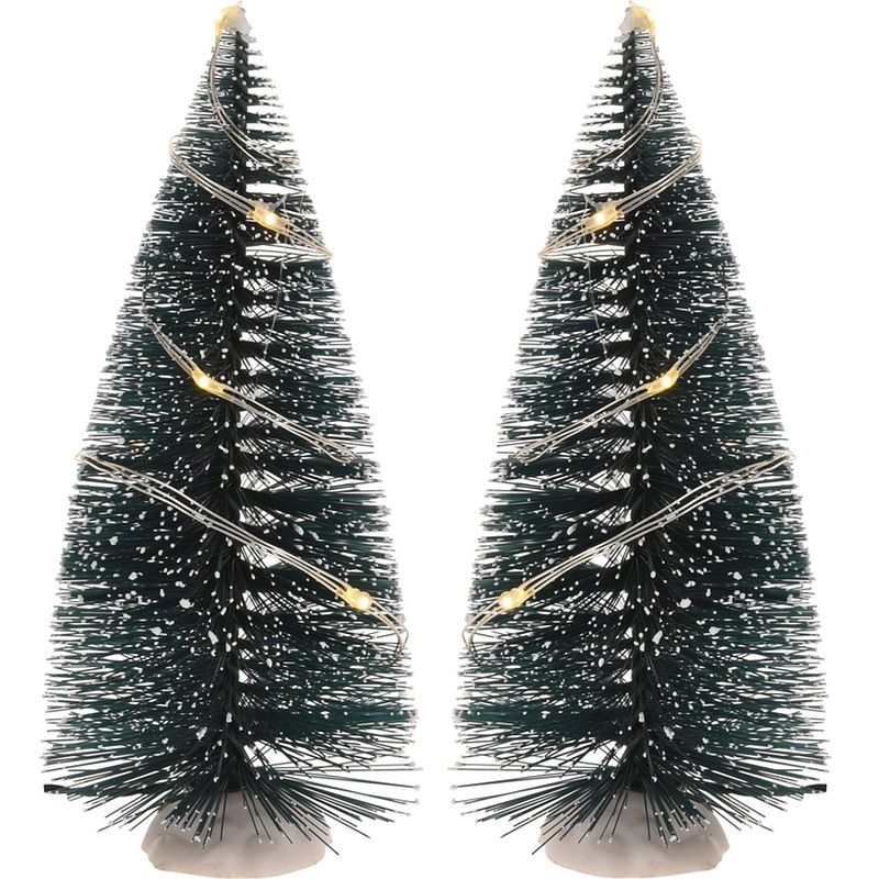 Foto van Kerstdorp maken 2x bomen 15 cm met led lampjes - kerstdorpen